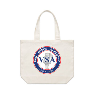 Classic Vox Singing Academy logo on front & back of large shoulder tote bag. Thumbnail
