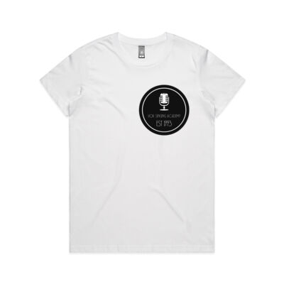 Black Microphone Logo front and back on cotton female T-shirt. Thumbnail
