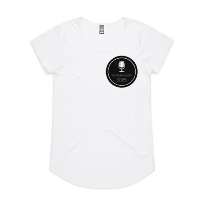 Black Microphone Logo front and back on cotton female scoop T-shirt.  Thumbnail
