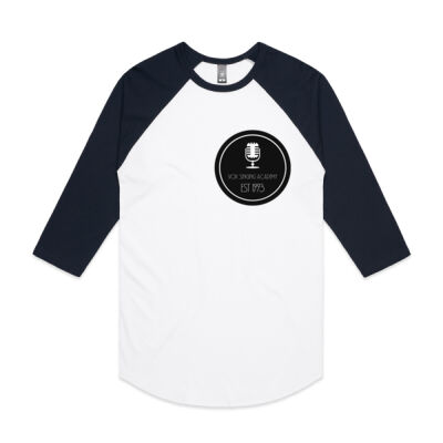 Black Microphone Logo front and back on cotton uni sex three-quarter-sleeve T-shirt. Thumbnail