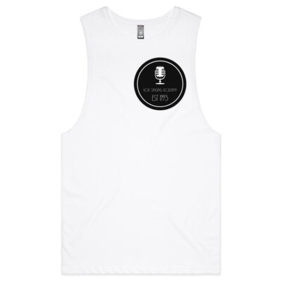 Black Microphone Logo front and back on cotton tank top. Thumbnail