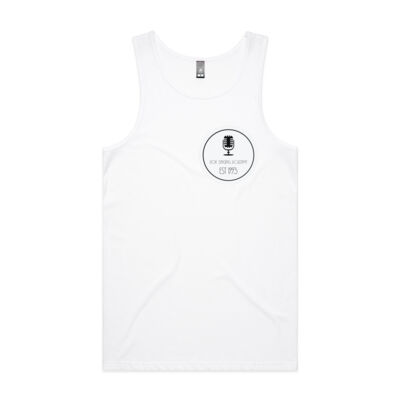 White Microphone Logo front and back on cotton Male singlet. Thumbnail