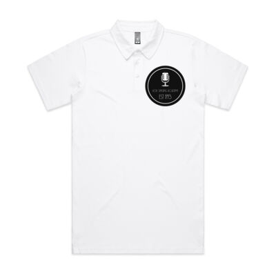Black Microphone Logo front and back on uni sex Polo. Thumbnail
