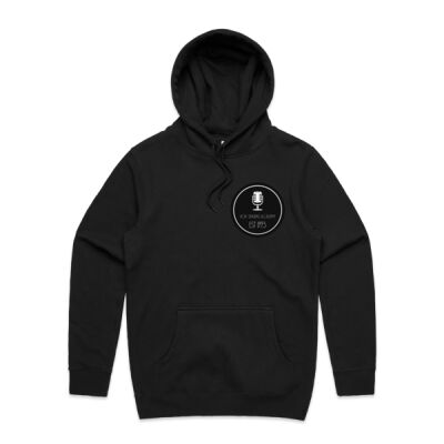 Black Microphone Logo front and back on cotton uni sex Hoodie. Thumbnail