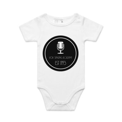 Black Microphone Logo front on cotton uni sex Baby onesie.  Thumbnail