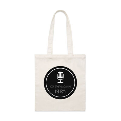 Black Microphone Logo front and back on front & back of small parcel tote. Thumbnail