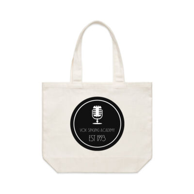 Black Microphone Logo front and back of large shoulder tote bag. Thumbnail