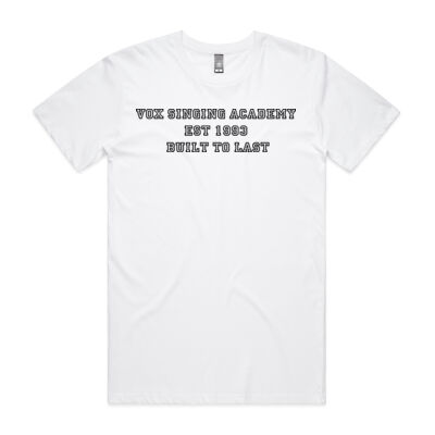VOX SINGING ACADEMY  Est 1993  BUILT TO LAST on front, logo on back T-shirt. Thumbnail